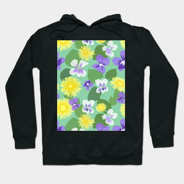 Cross-stitch Dandelions and Violets on Mint Green Vertical Hoodie by ArtticArlo